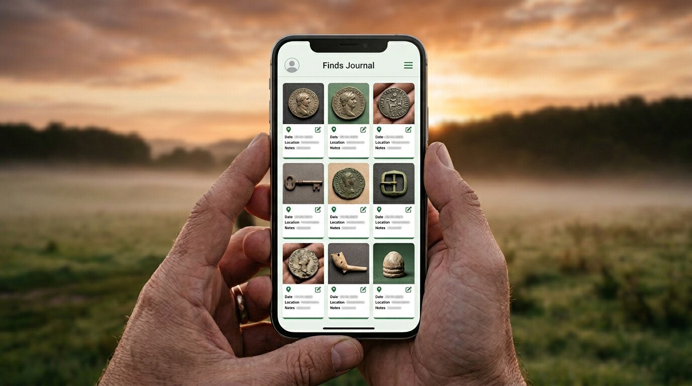 Finds journal showing photos, location and notes