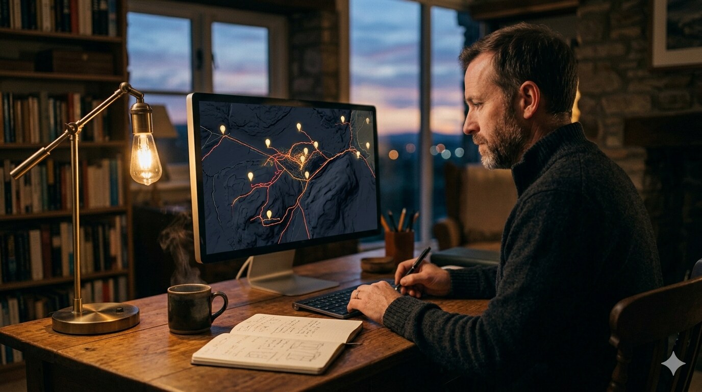 Reviewing GPS tracks and finds on desktop at home